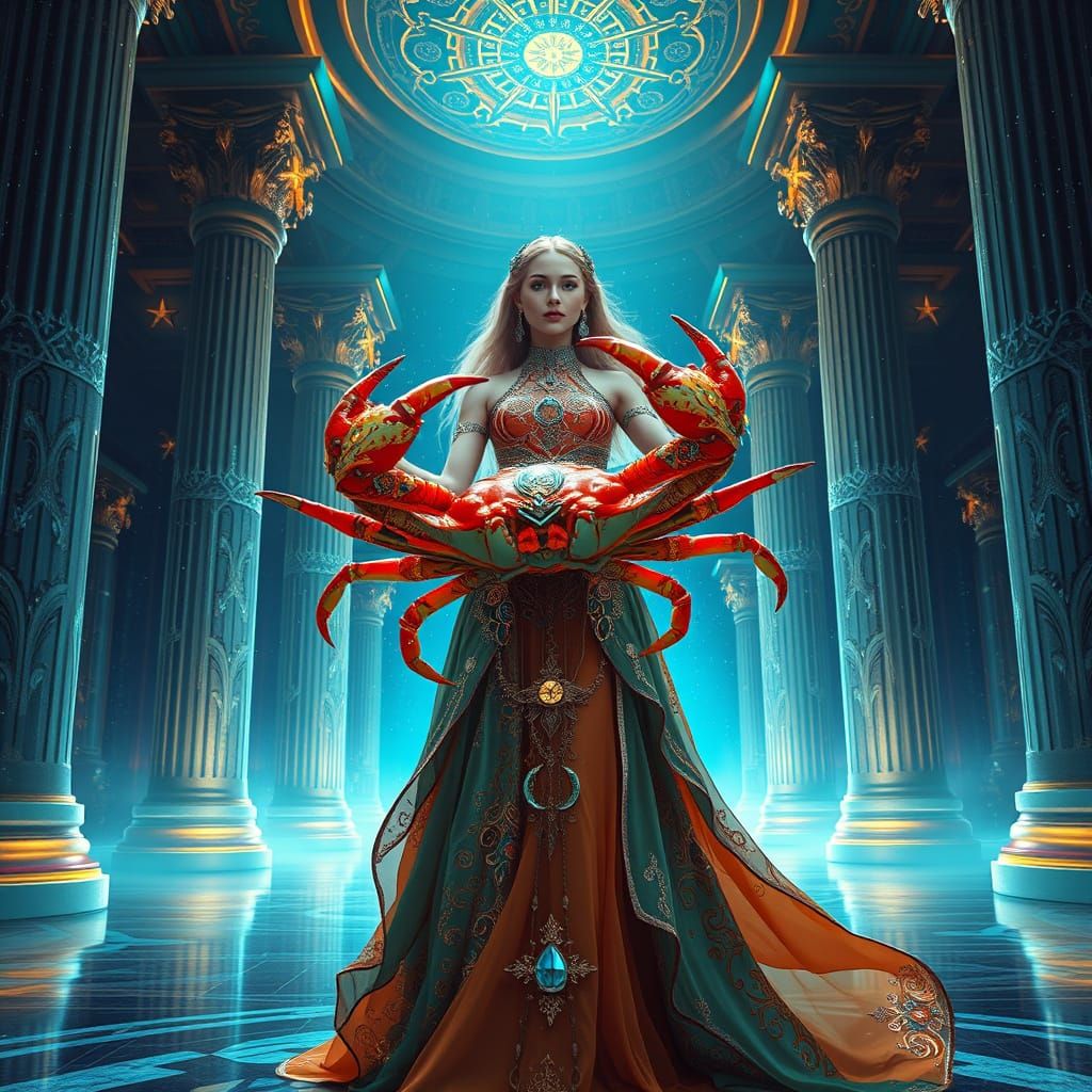 Celestial Goddess with Crab in Starry Palace