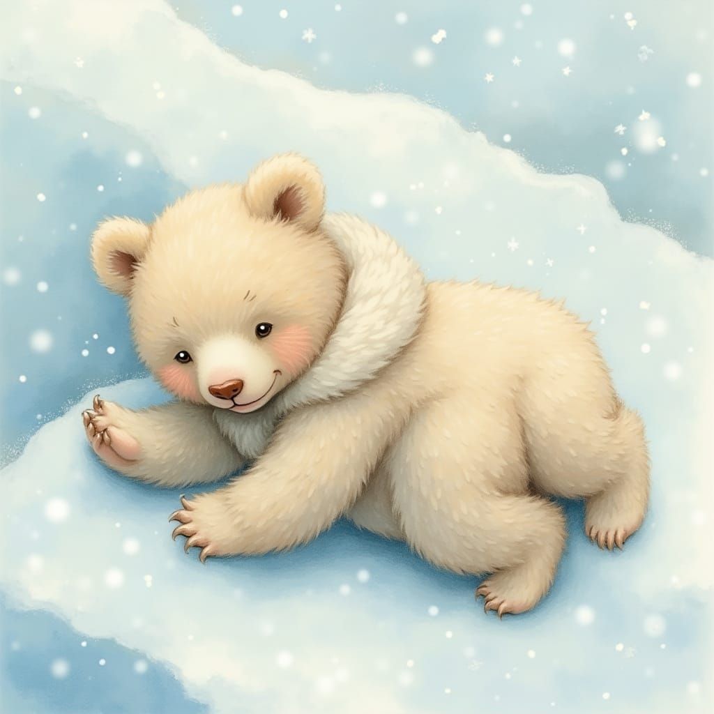 Whimsical Baby Bear in Winter Wonderland