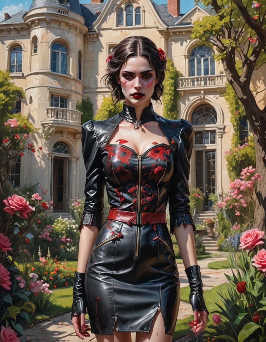 Vampiress Wynona in Leather: Pastel Drawing