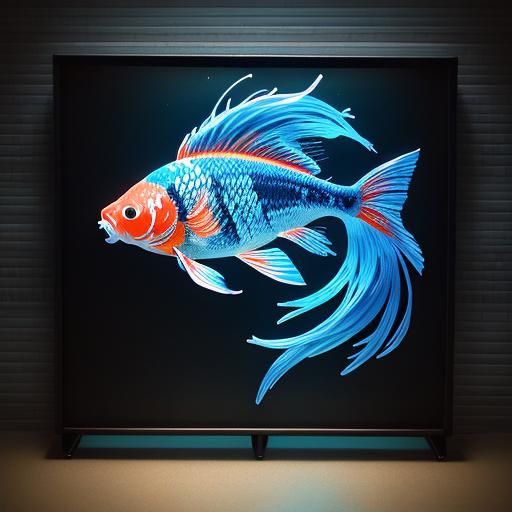 Neon Koi Fish in Pixel Art Style
