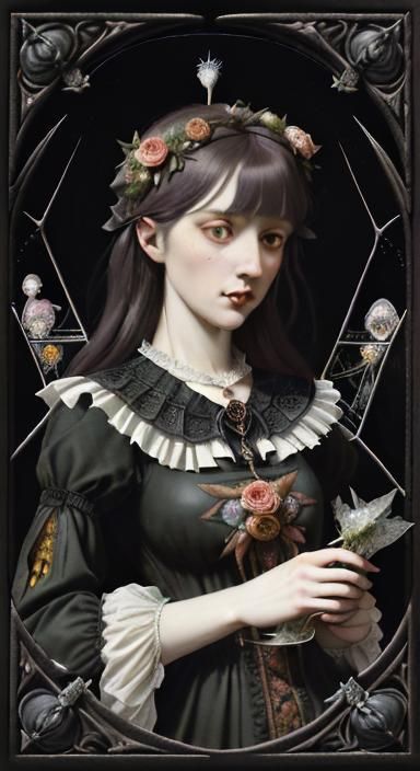 Surreal Portrait in Gothic Folk Art Style