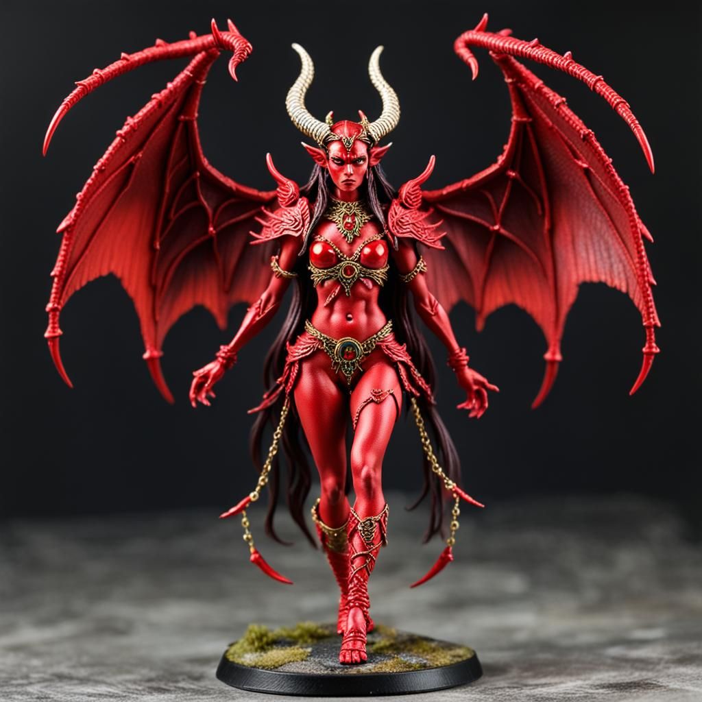 Winged Red Demon Miniature with Horns