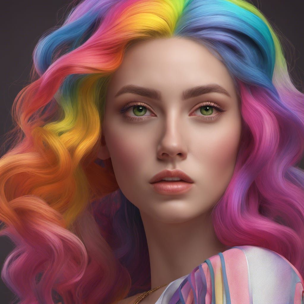 Woman with Rainbow Hair in Pastel Pencil Sketch