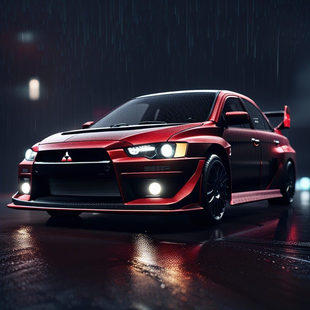 Mitsubishi Lancer Evo in Rain: 8K Photorealistic Render