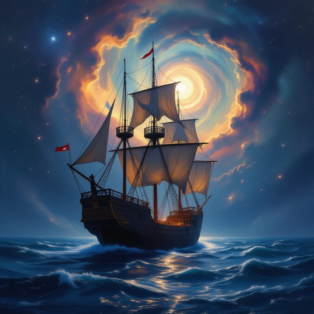 Cosmic Sailing Ship Drifting Through Nebula