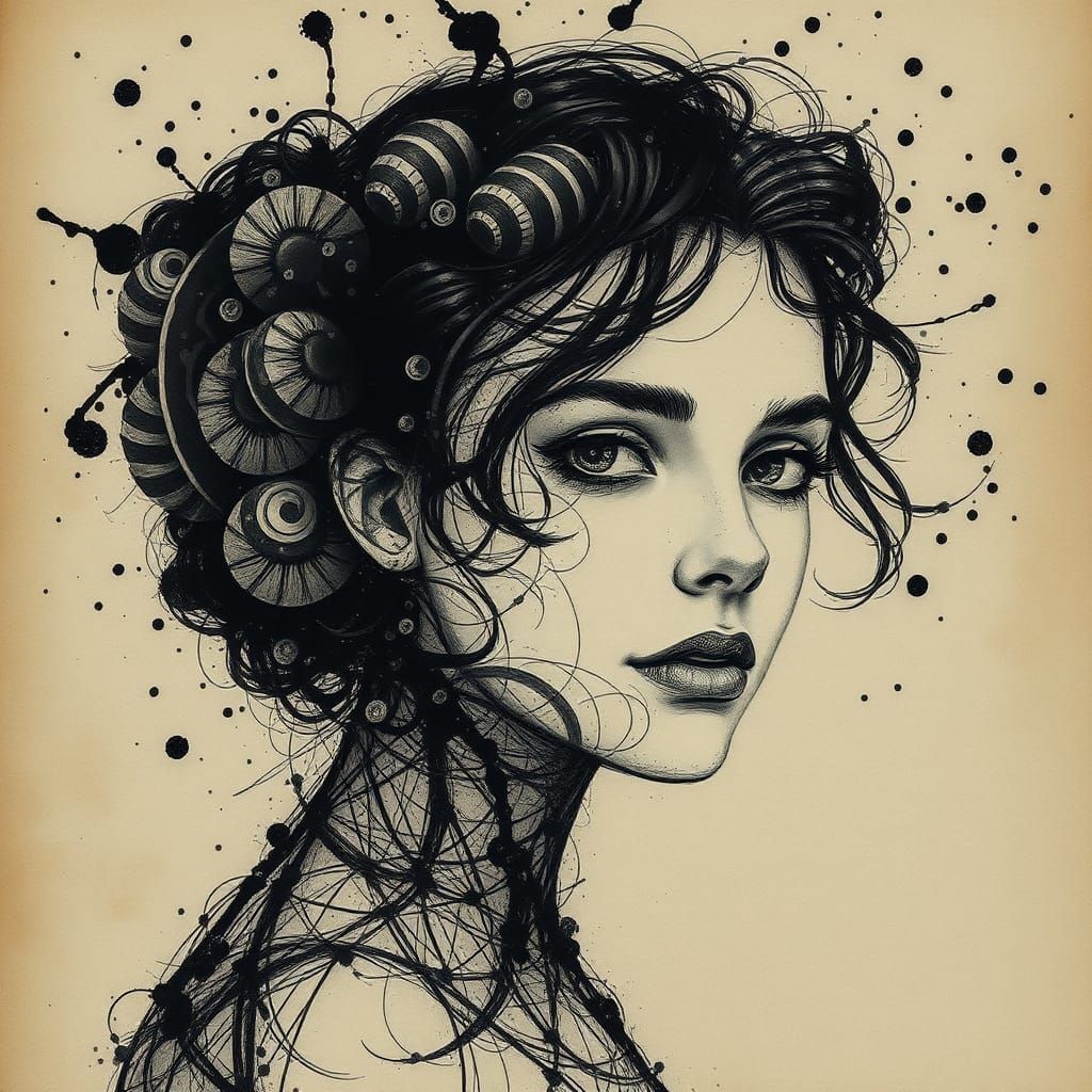 Ink Silhouette Portrait in Art Nouveau Style