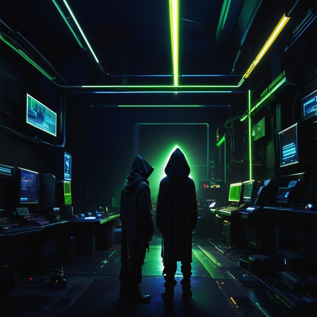 Cyberpunk Programmer in a Dystopian Linux-Inspired Lab