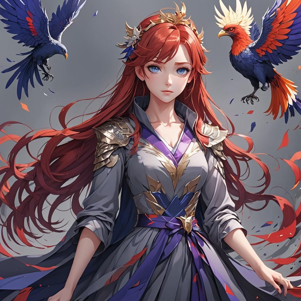 Anime Phoenix Princess in Cel-Shaded Style