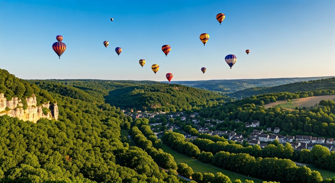 Colorful Balloons Over Dordogne Valley, France