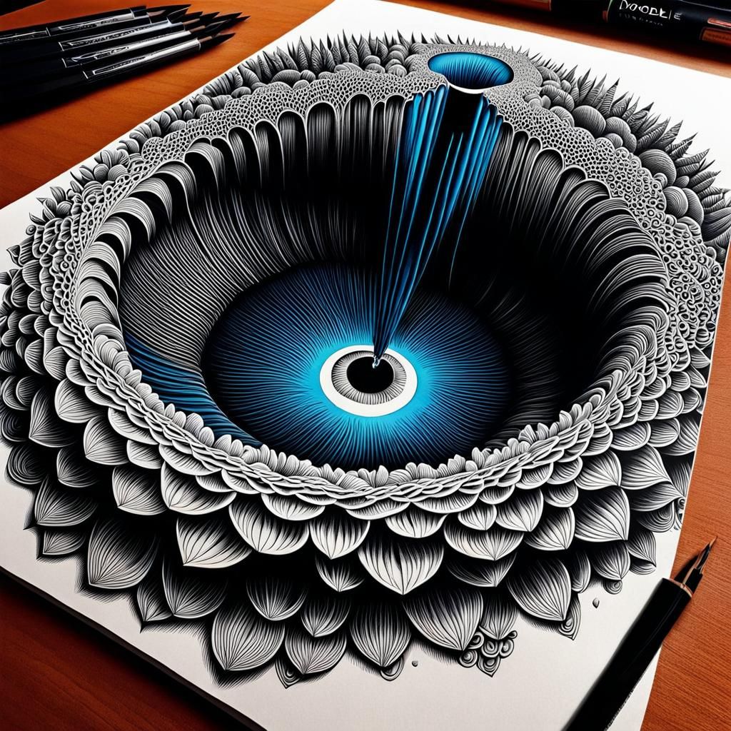 Detailed Optical Illusion Ink Drawing
