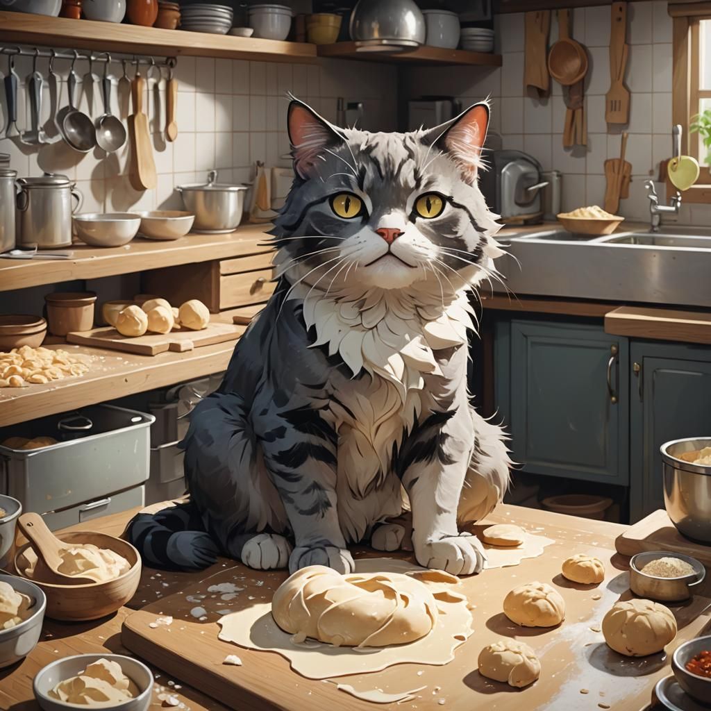 Mebelung Cat Kneading Dough: Anime Style