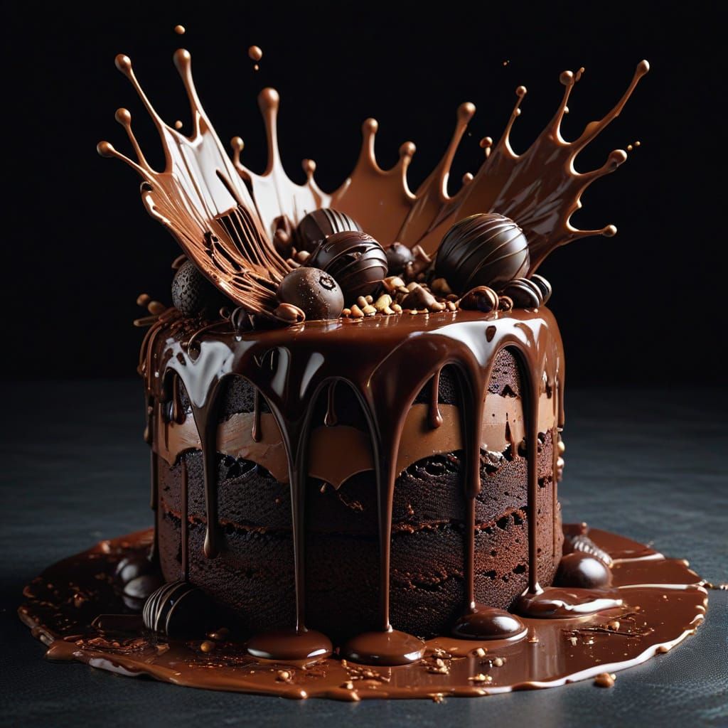 Chocolate Dessert Masterpiece in Fluid Art Style
