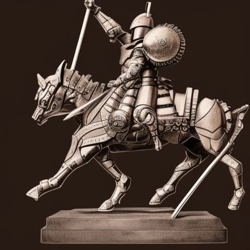 Armored Horseman Sculpture in Manga Style