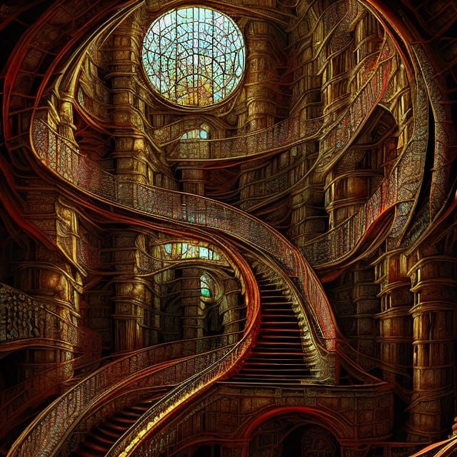 Glowing Orb in Warped Fractal Building Interior