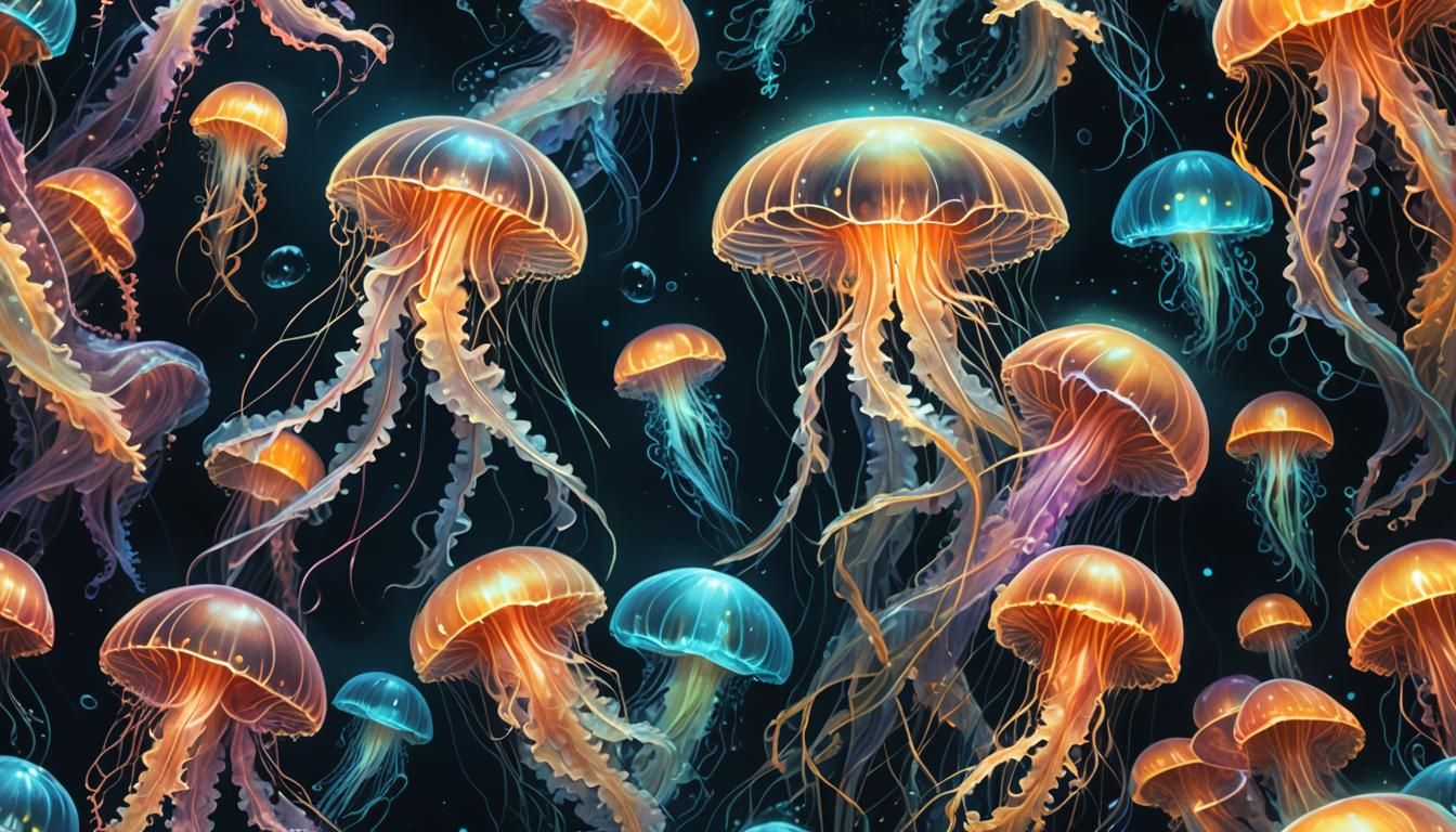 Bioluminescent Jellyfish Fantasy in the Dark