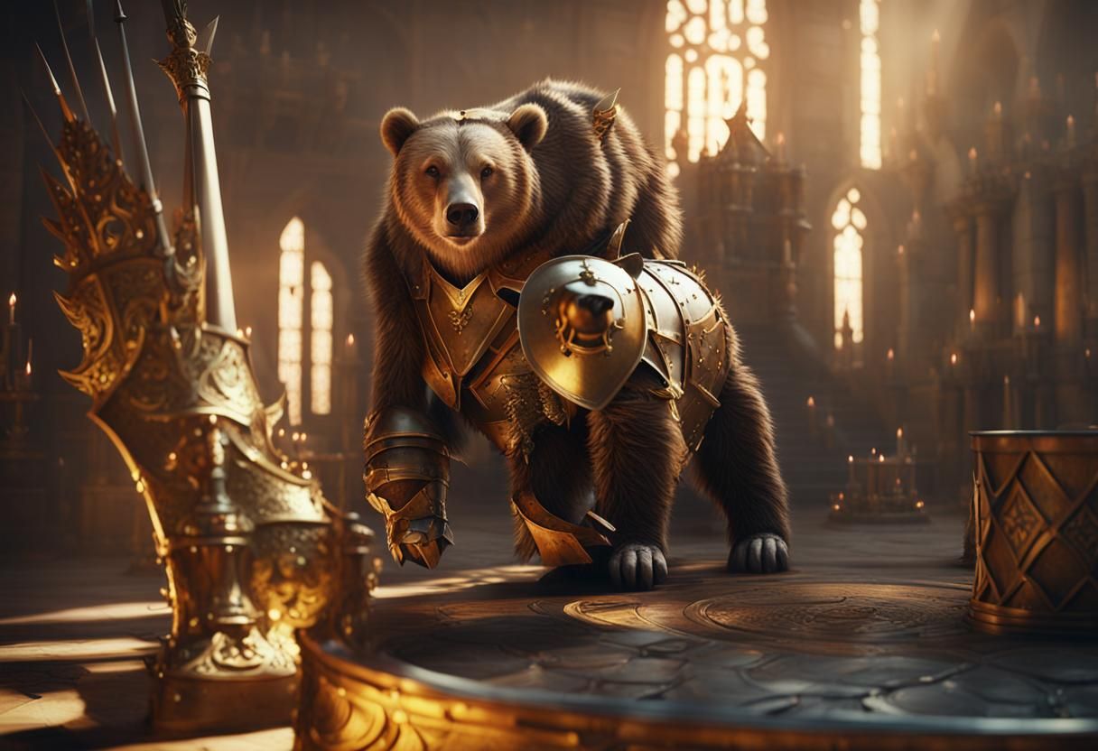 Armored Bear King in Medieval Armory