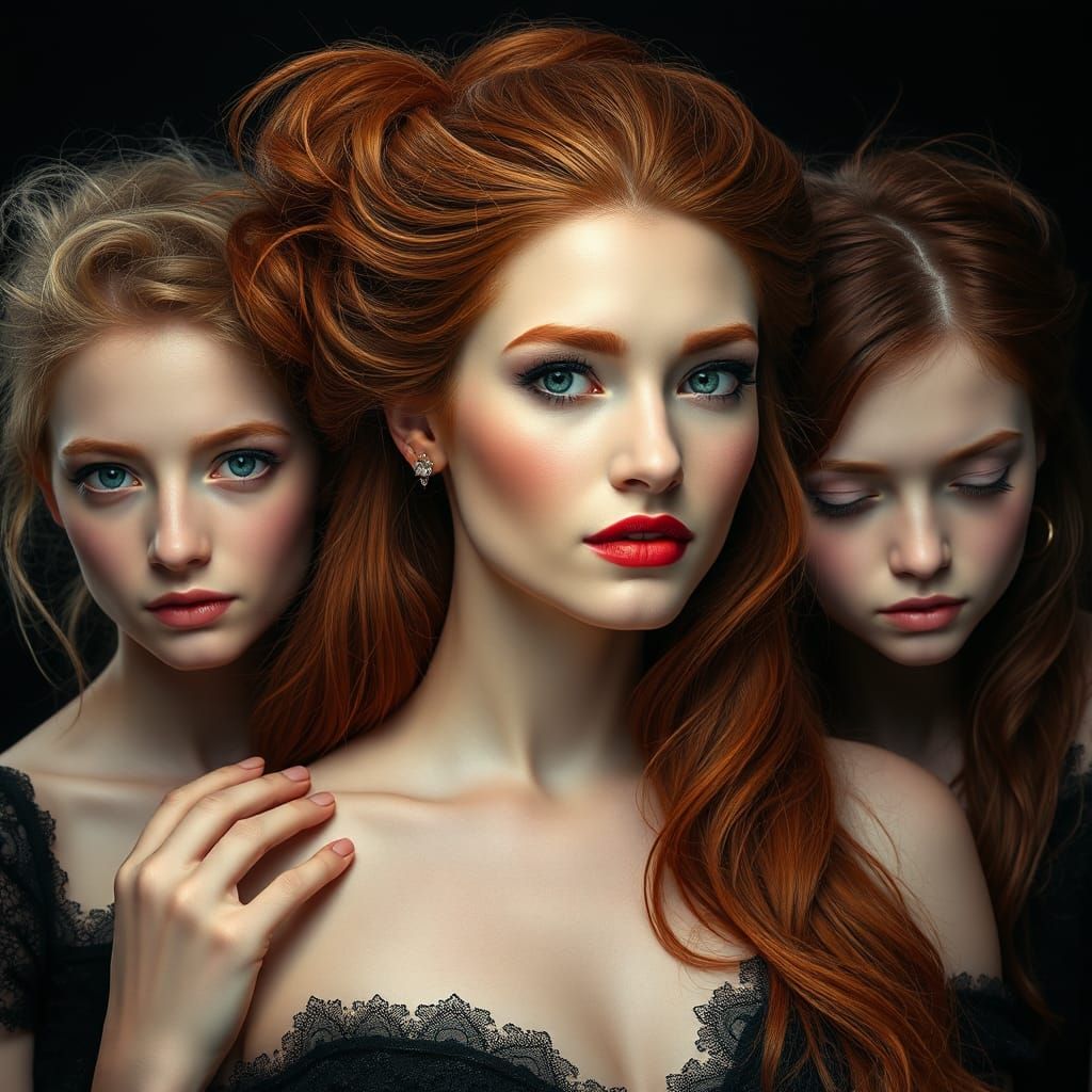 Gothic Portrait of Three Women in Pre-Raphaelite Style