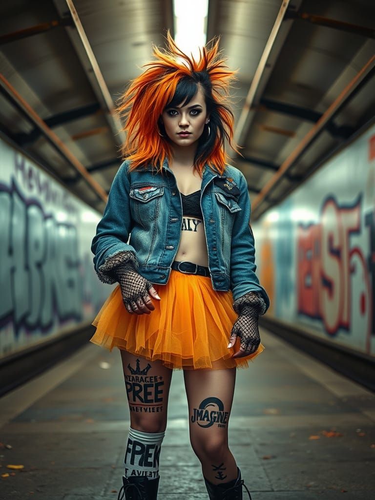 Punk Streetwear Woman in Abandoned Subway