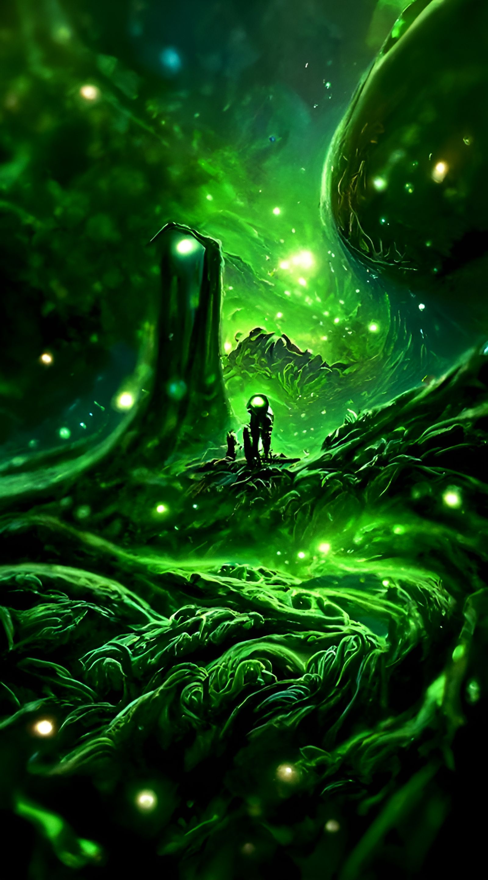 Green Cosmic Landscape Digital Art