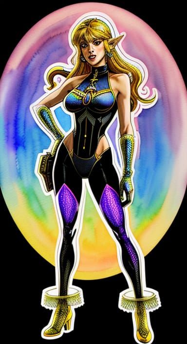 Ethereal Barbarella Goddess in Holographic Sunset