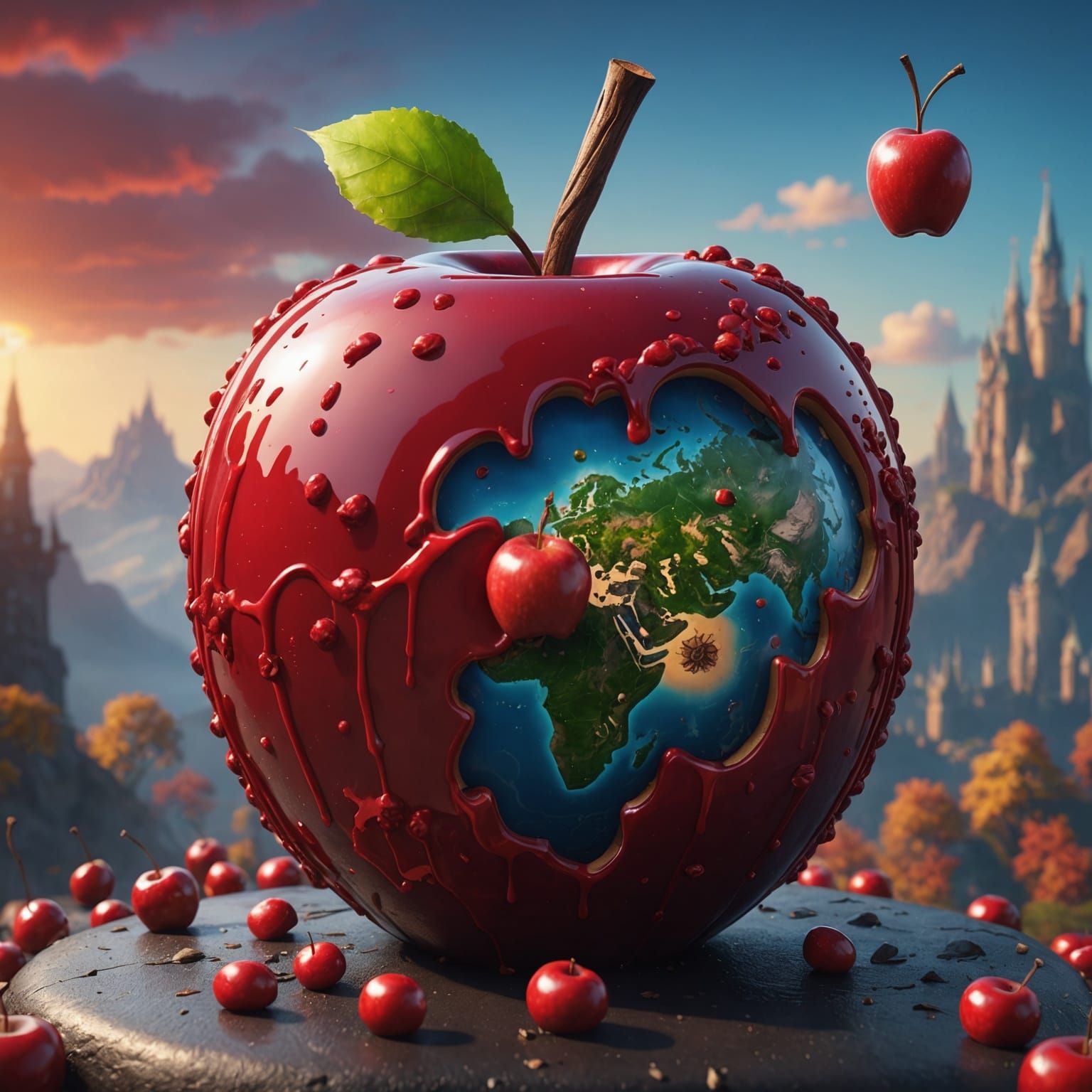 Candy Apple with World Inside: Fantasy Concept Art