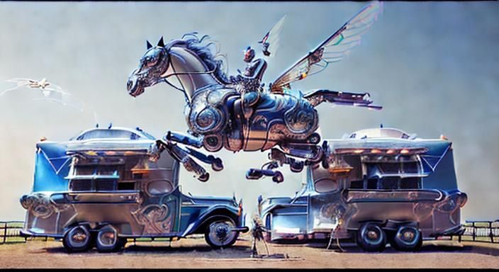 Futuristic Flying Horse Food Truck Photograph