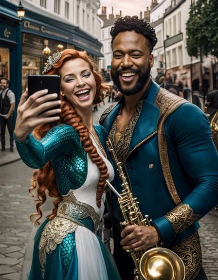 Mermaid and Centaur Selfie on High Street