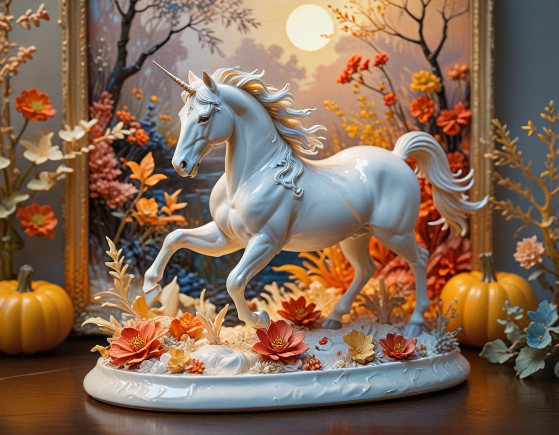 Goth Girl and Unicorn in Impressionistic Porcelain Art