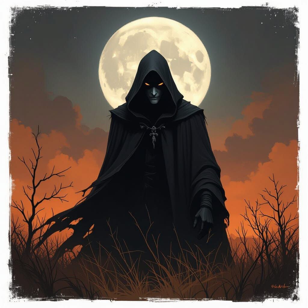 Playful Yet Sinister Figure in Dark Painterly Style