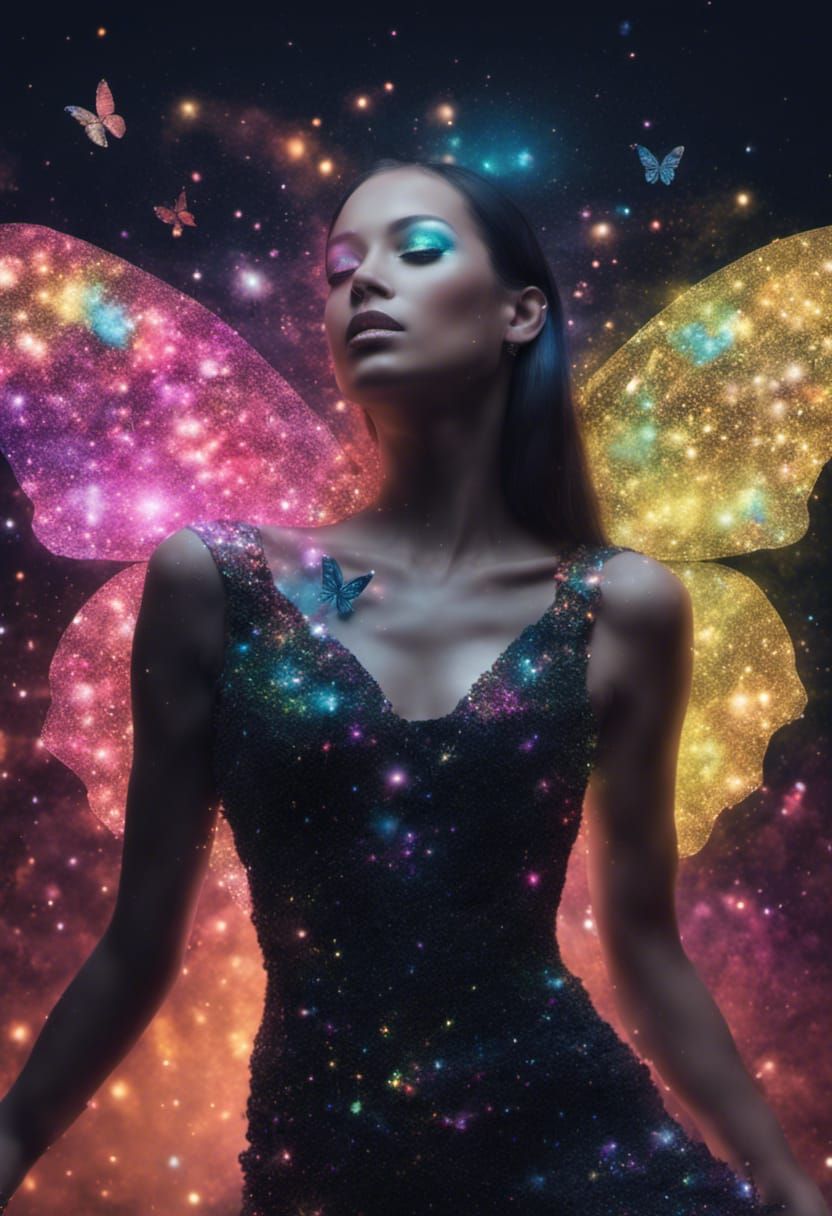 A glitter butterfly woman