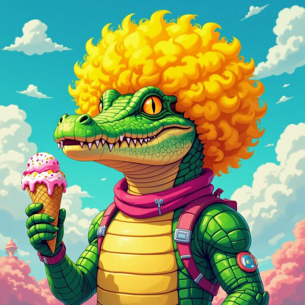 Humanoid Crocodile with Flying Ice Cream