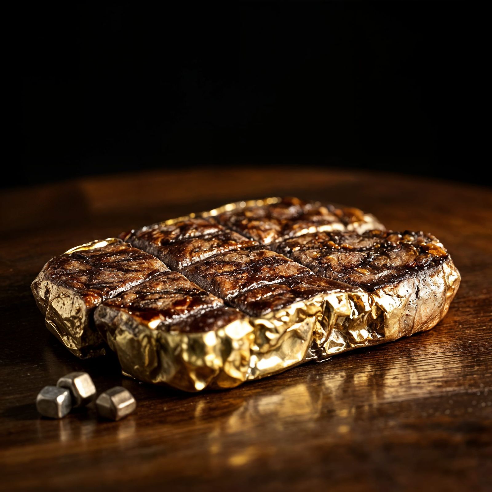 Metallic Steak: A Fusion of Gold, Silver, and Iron