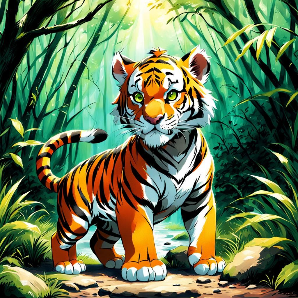 Shere Khan as a Cub in Anime Style