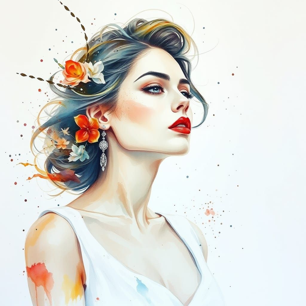 Optical Illusion of Woman in Watercolour Style