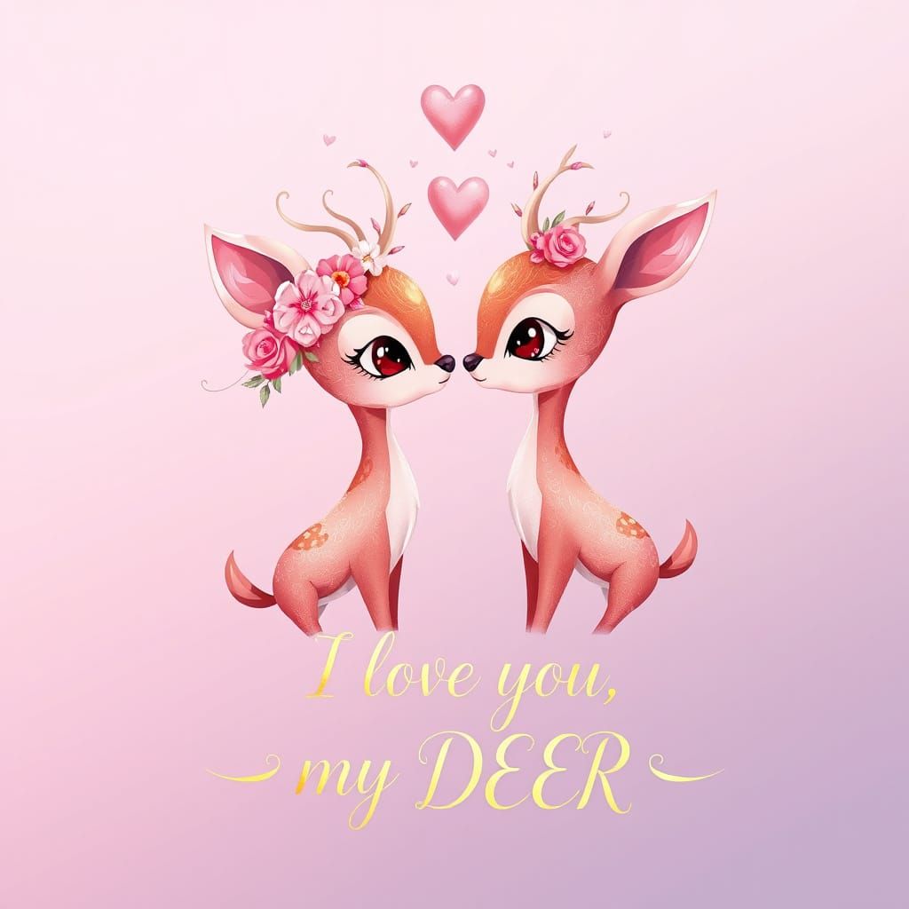 Whimsical Pastel Pink Valentine's Day Card with Loving Carto...