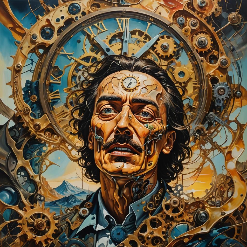 Surreal Melting Clockwork Nightmare in Oil Painting Style