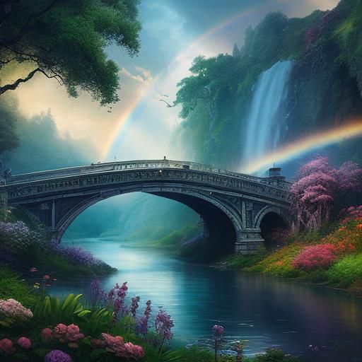 Rainbow Bridge in a Lush Jungle Landscape