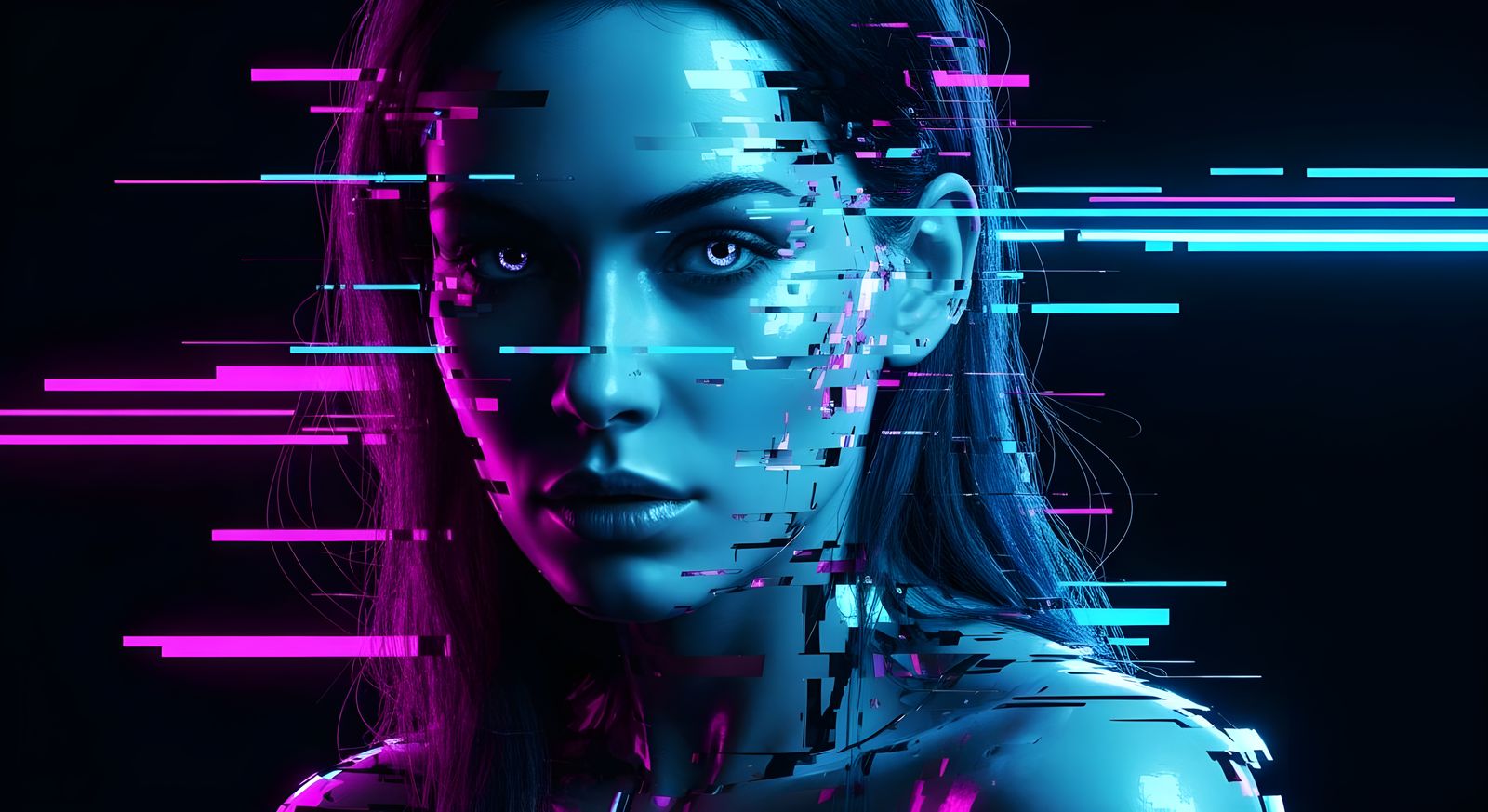 Glitched Digital Portrait of Distorted Woman
