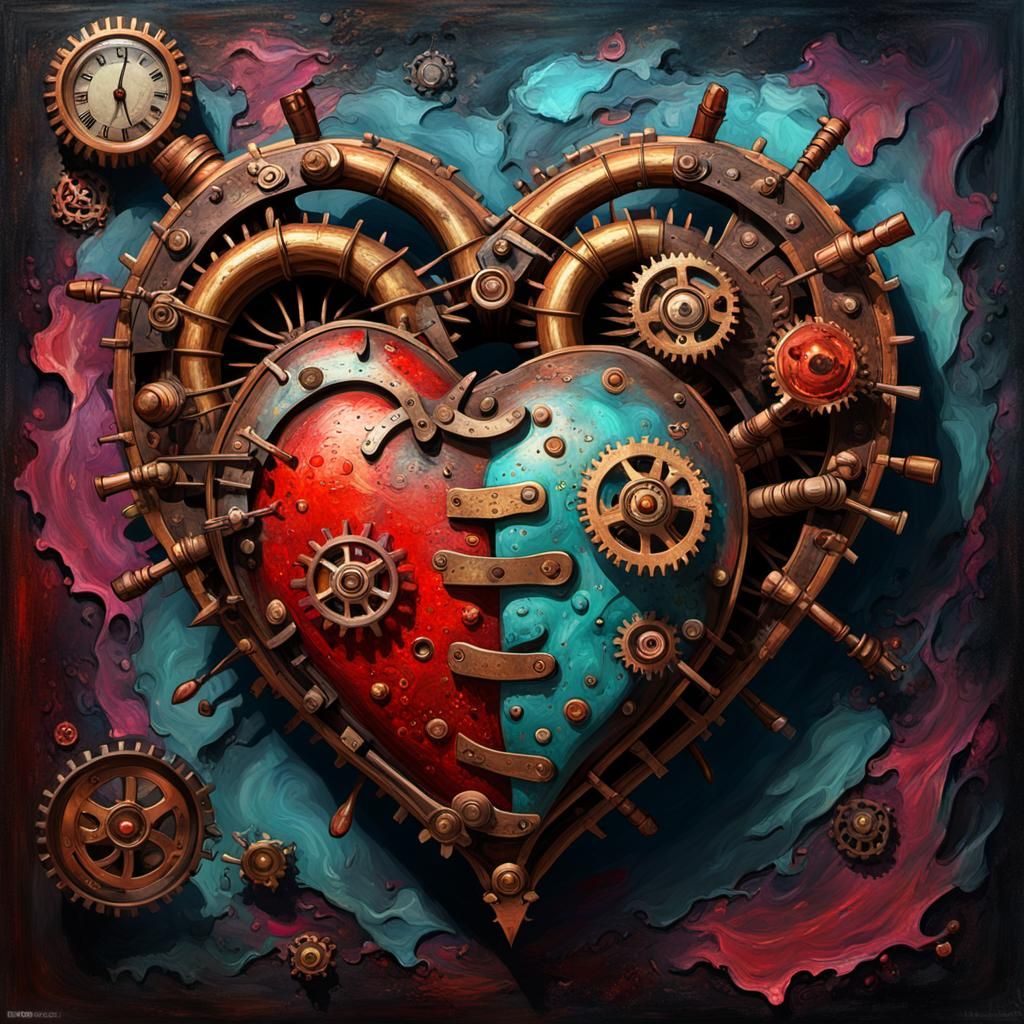 Steampunk Gothic Heart as Impasto Painting