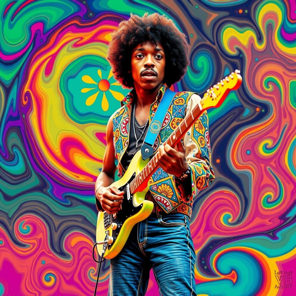 Jimi Hendrix in Psychedelic Anaglyph