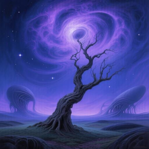 Surreal Dreamlike Landscape with Nebulous Sky