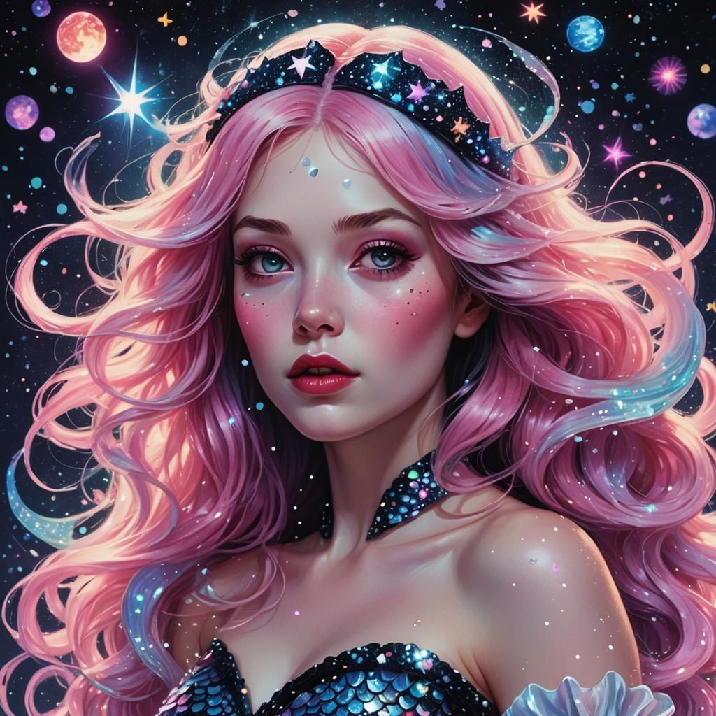 Snow White Space Mermaid Witch in Dark Fantasy Style