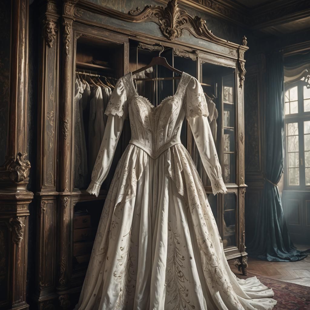 Swan Dress in Antique Wardrobe, Detailed Matte Painting