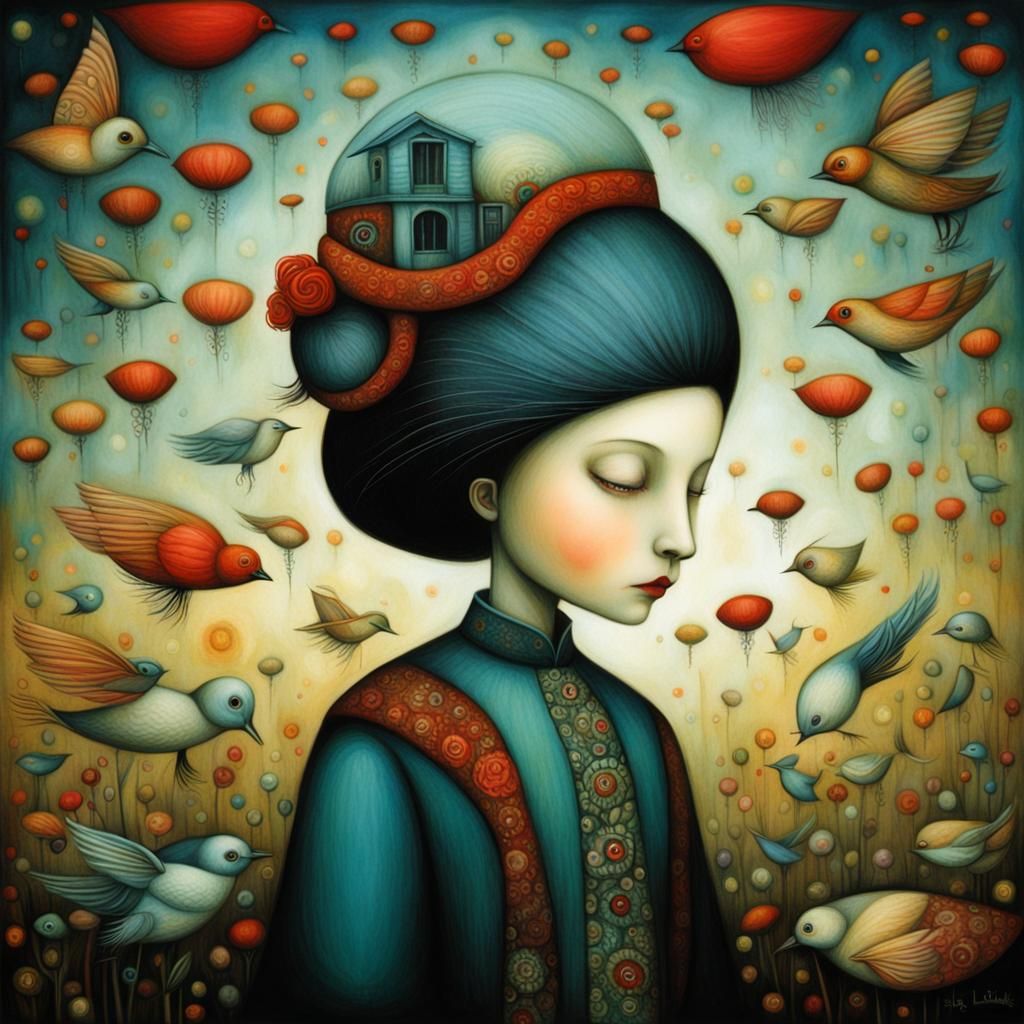 Surreal Portrait with Elaborate Headdress