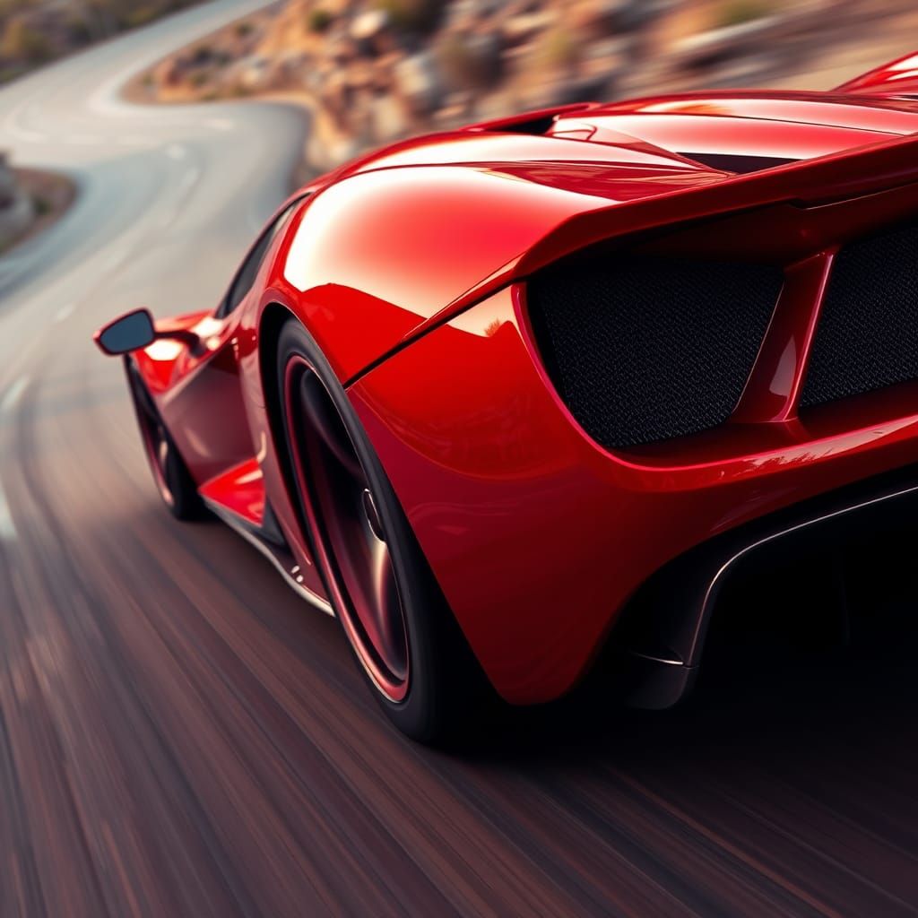 Red Supercar Speeds Down Winding Road