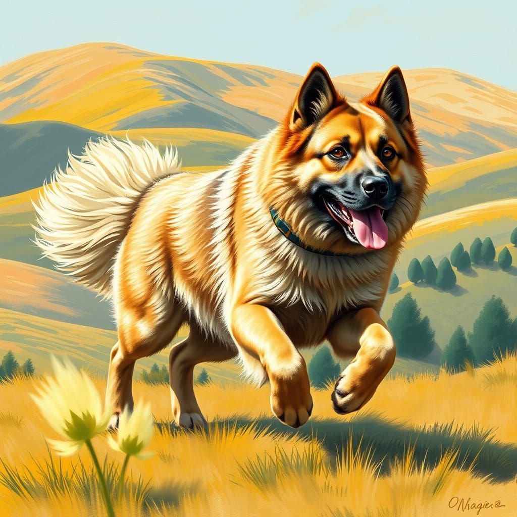 Turkish Kangal Dog Gallops Across Rolling Hills