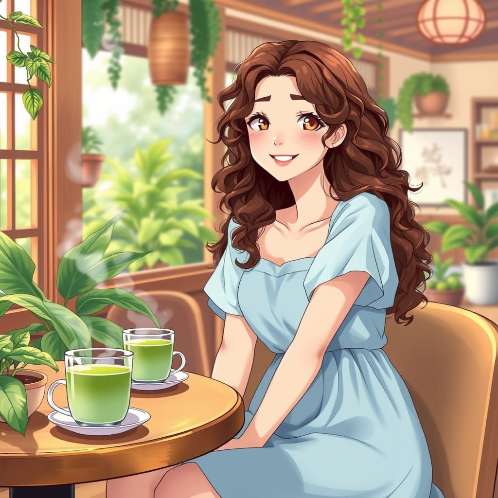 Cozy Café Moment in Whimsical Anime Style
