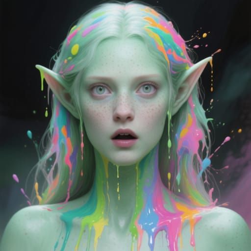 Elven Alien Portrait with Flowing Pastel Ink
