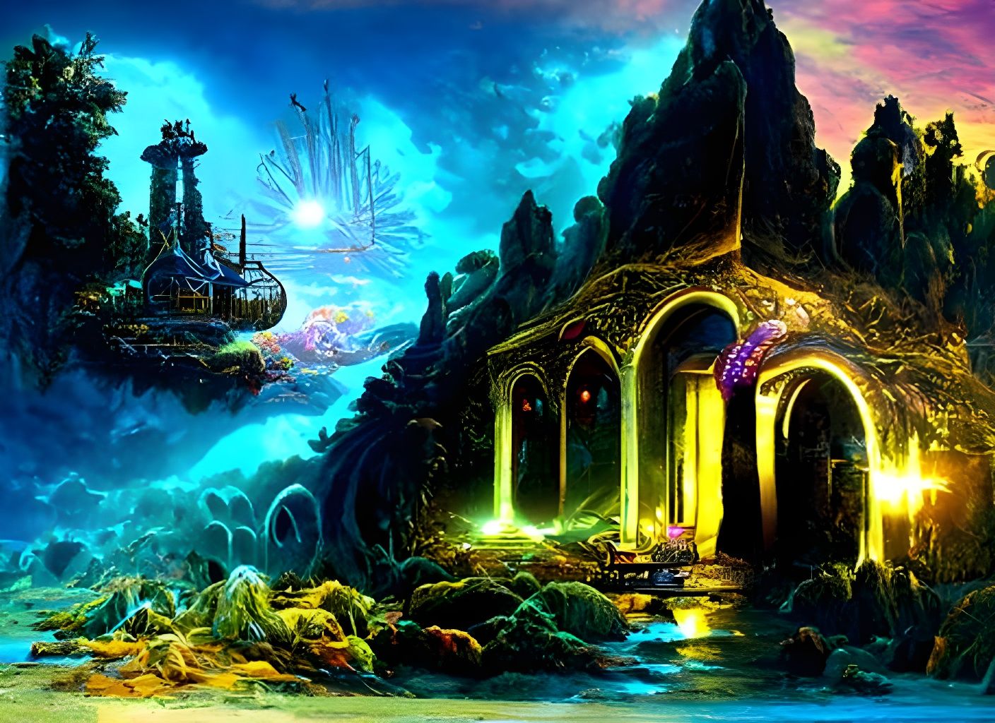 Submarine Shipwreck Discovery: Neon Bioluminescent Sci-Fi Ar...