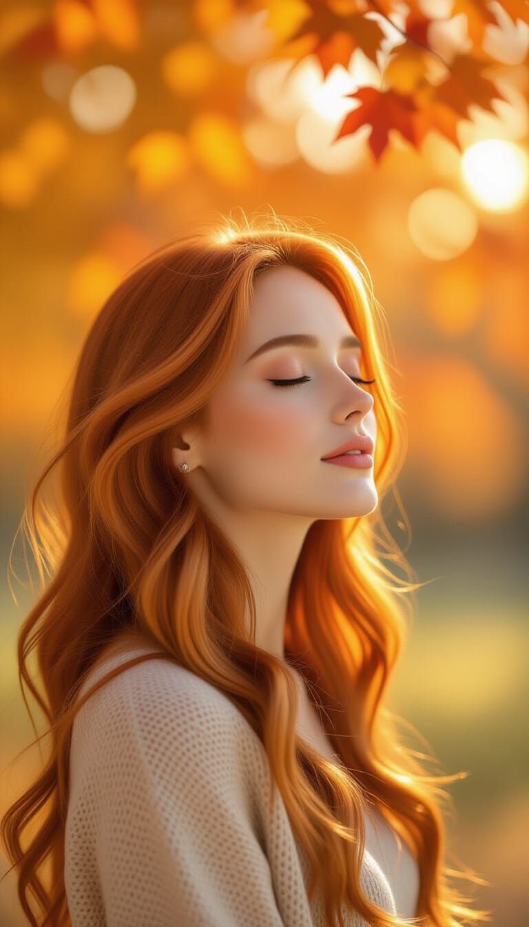 Autumn Woman in Golden Light with Bokeh
